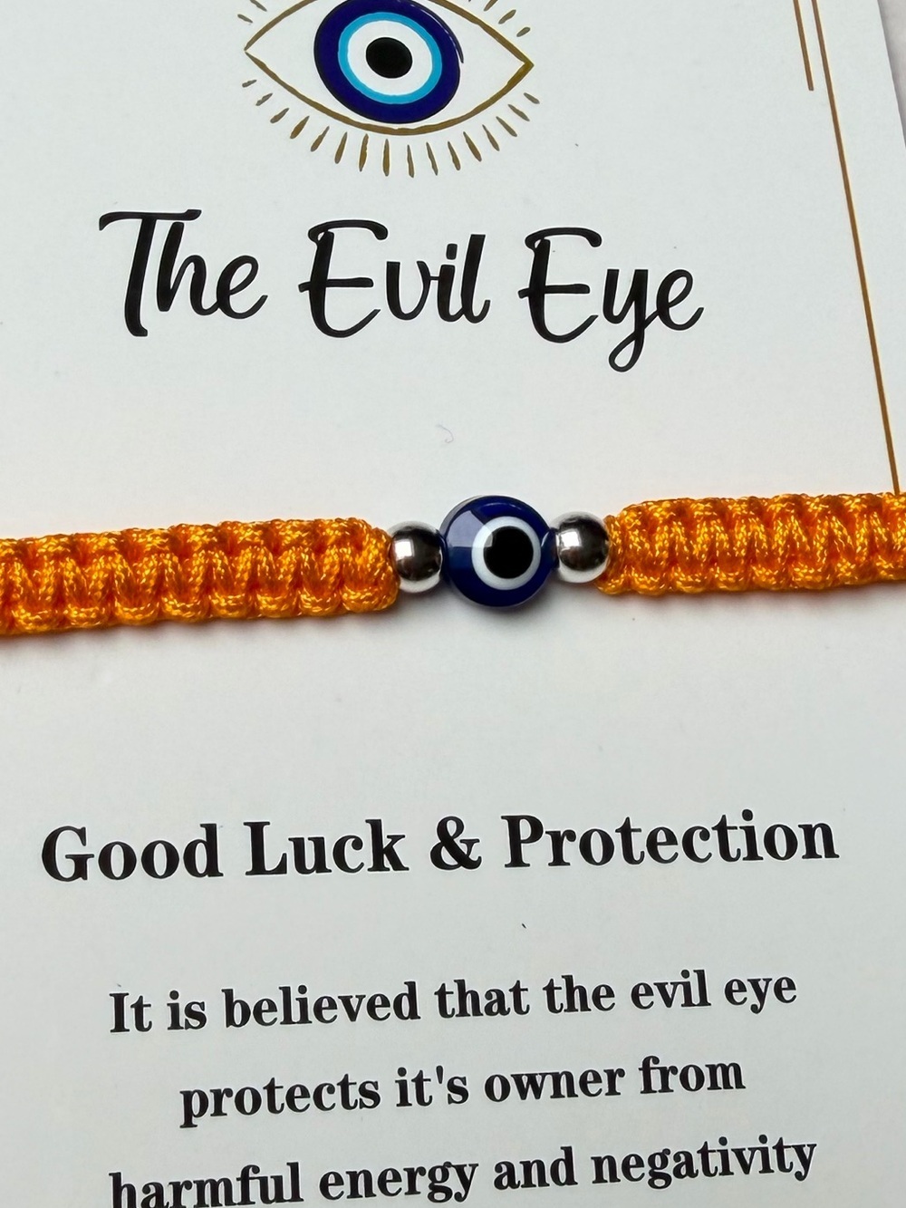 Evil Eye Protection Adjustable Cord Bracelet ORANGE Nazar Good Luck NWT